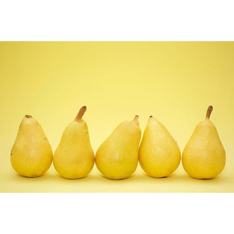 Five Pears White Modern Wood Framed Art Print by Saratonina, Sarah