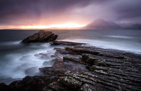 Sunset At Elgol Beach White Modern Wood Framed Art Print with Double Matting by Nussthaler, Nicoleta