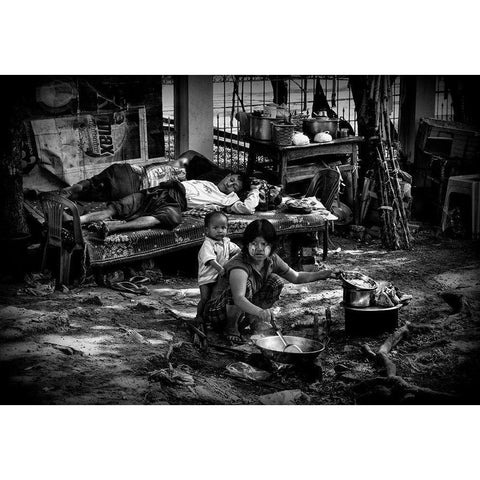 In The Streets Of Yangon (Myanmar) White Modern Wood Framed Art Print by Inazio Kuesta, Joxe