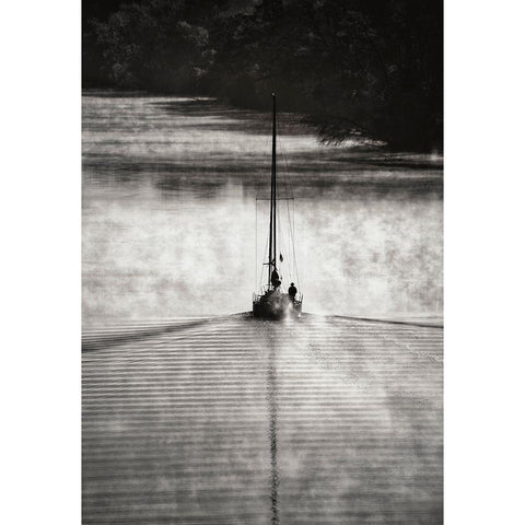 Sailing On The Smoky River... White Modern Wood Framed Art Print by Yu, Liyun