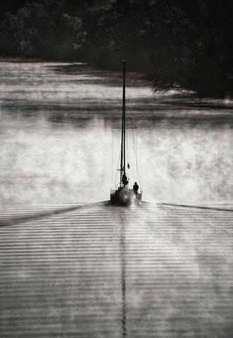 Sailing On The Smoky River... Black Ornate Wood Framed Art Print with Double Matting by Yu, Liyun