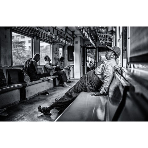 By Train Around Yangon Black Modern Wood Framed Art Print with Double Matting by Tagliarino, Marco
