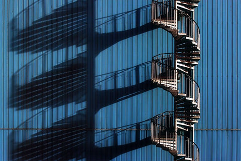 Spiral Staircase And Shadows White Modern Wood Framed Art Print with Double Matting by Hawerkamp, Hans-Wolfgang