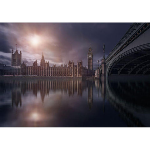 House Of Parliament White Modern Wood Framed Art Print by Ferrero, Ivan