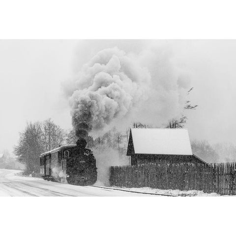 Old Train Hutulca Black Modern Wood Framed Art Print by Dorin Lucian, Sveduneac