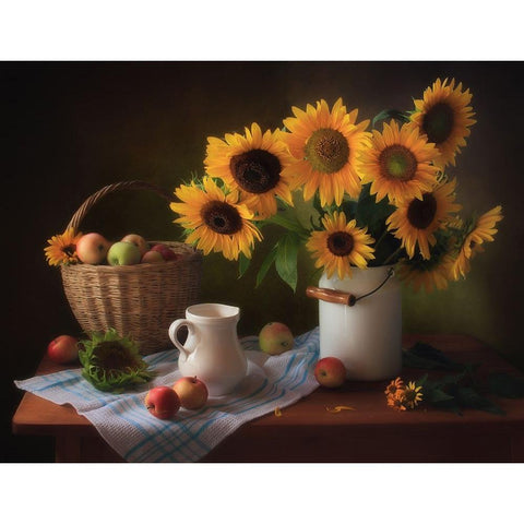 Still Life With Sunflowers Gold Ornate Wood Framed Art Print with Double Matting by Skorokhod, Tatyana