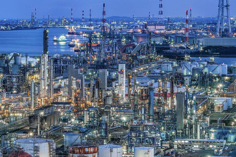 Coastal Industrial Area Black Ornate Wood Framed Art Print with Double Matting by Tetsurou, Kobayashi