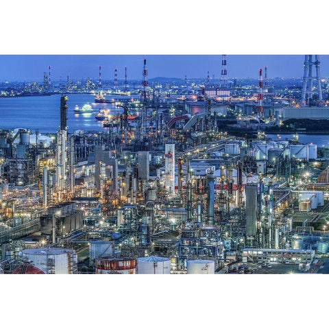 Coastal Industrial Area Gold Ornate Wood Framed Art Print with Double Matting by Tetsurou, Kobayashi