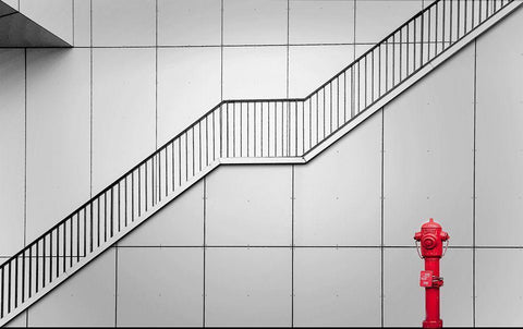 Fire Escape And Tap. White Modern Wood Framed Art Print with Double Matting by Van Maastricht, Henk