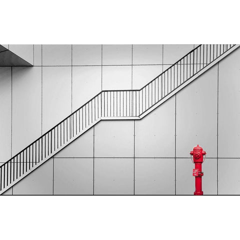 Fire Escape And Tap. Black Modern Wood Framed Art Print by Van Maastricht, Henk