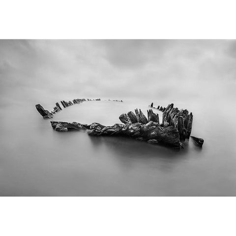 Ghost Ship Black Modern Wood Framed Art Print by Perez, Ritxard