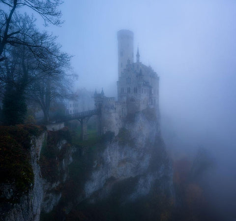 Castle In The Mist White Modern Wood Framed Art Print with Double Matting by Gastager, Daniel