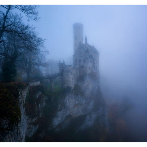 Castle In The Mist White Modern Wood Framed Art Print by Gastager, Daniel