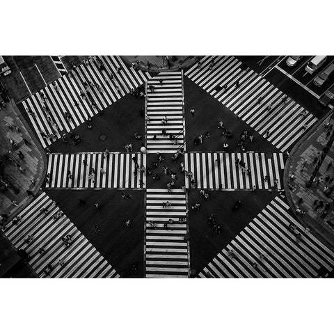 People Crossing Black Modern Wood Framed Art Print with Double Matting by Tajima, Koji