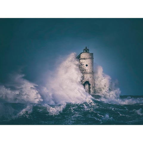 The Lighthouse Mangiabarche Black Modern Wood Framed Art Print with Double Matting by Atzori, Daniele