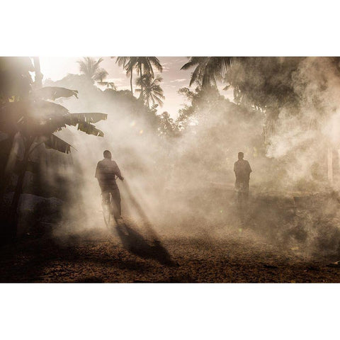 Bike In Fog Gold Ornate Wood Framed Art Print with Double Matting by Mirica, Dan