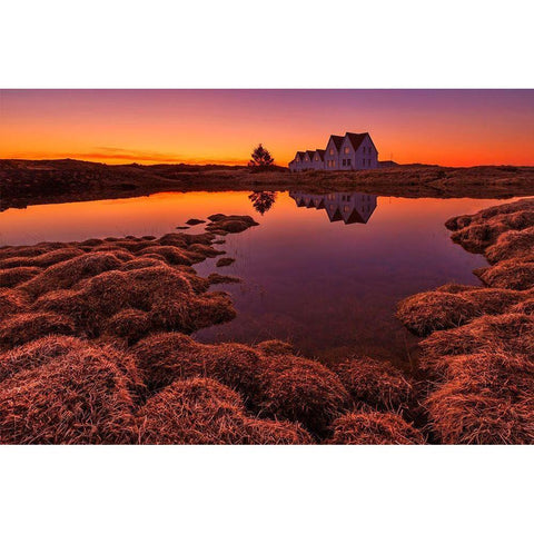 Purple Sunset Black Modern Wood Framed Art Print with Double Matting by Ingibergsson, Bragi