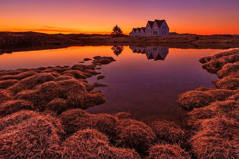 Purple Sunset Black Ornate Wood Framed Art Print with Double Matting by Ingibergsson, Bragi