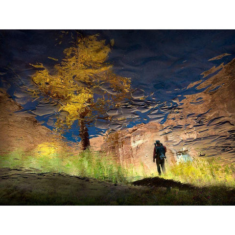 Man In Nature - Into The Canyon Black Modern Wood Framed Art Print by Dou, Shenshen