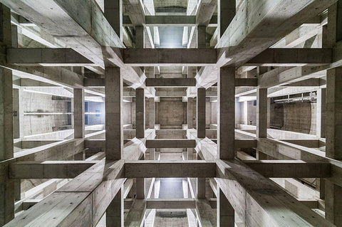 Ceiling White Modern Wood Framed Art Print with Double Matting by Tetsurou, Kobayashi