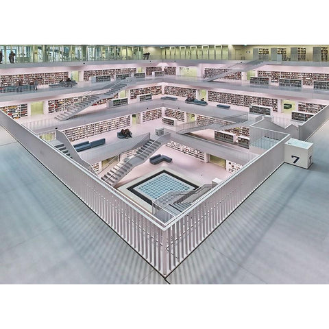 Stadtbibliothek Stuttgart Inner Space I Black Modern Wood Framed Art Print with Double Matting by Mauer, Rolf