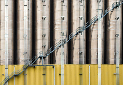 Industrial Part I White Modern Wood Framed Art Print with Double Matting by Stalmans, Luc