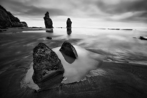 Three Sisters Beach Black Ornate Wood Framed Art Print with Double Matting by Zhang, Yan