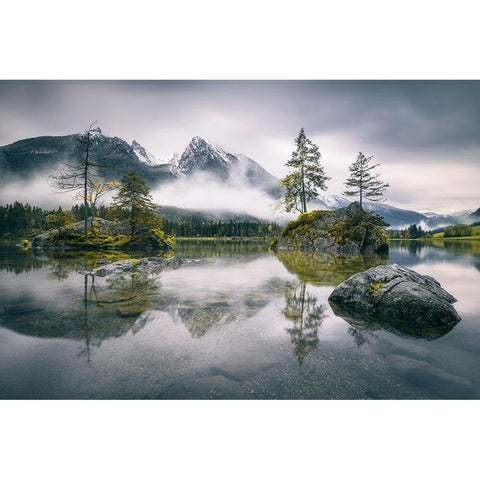 Rainy Morning At Hintersee (Bavaria) Black Modern Wood Framed Art Print with Double Matting by Wiemer, Dirk