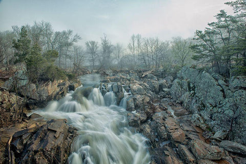 Dawn At Middle Falls White Modern Wood Framed Art Print with Double Matting by Walker, Fred