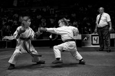 Girls Fight Black Ornate Wood Framed Art Print with Double Matting by Rebro, Marcel