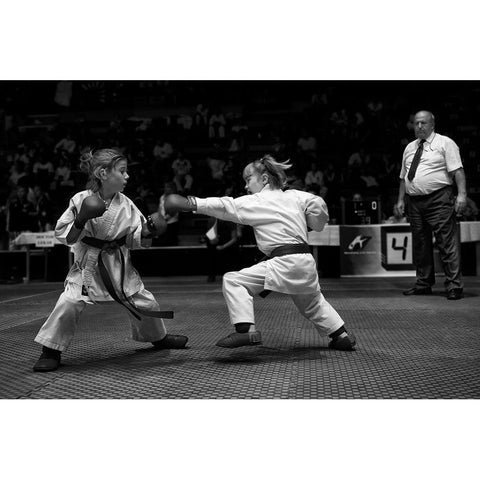 Girls Fight White Modern Wood Framed Art Print by Rebro, Marcel