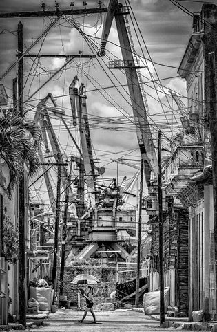 Umbrella White Modern Wood Framed Art Print with Double Matting by Bauer, Andreas