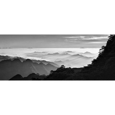 Sanqing Mountain Sunrise Black Modern Wood Framed Art Print with Double Matting by Xu, Mei