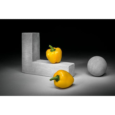 Yellow Bell Peppers Black Modern Wood Framed Art Print with Double Matting by Verot, Christophe