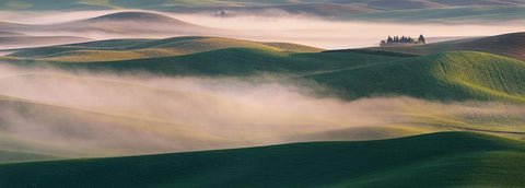 Dream Land In Morning Mist-2 White Modern Wood Framed Art Print with Double Matting by Li, Austin