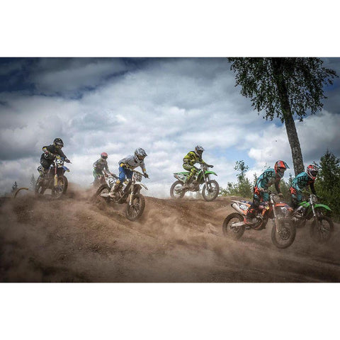 Swedish Championships In Motocross 2016 White Modern Wood Framed Art Print by Pettersson, Benny