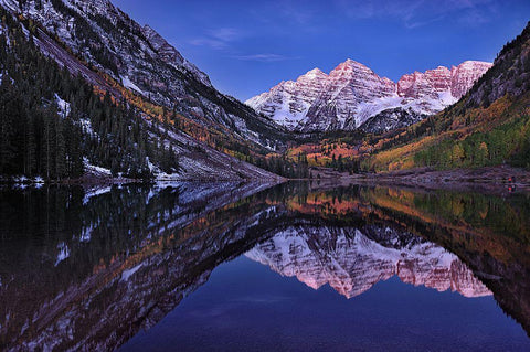 Maroon Bells Twilight Black Ornate Wood Framed Art Print with Double Matting by Xu, Mei