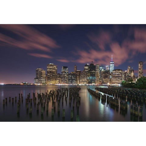New York City At Night White Modern Wood Framed Art Print by Li, Austin