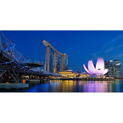Marina Sands Bay - Blue Hour White Modern Wood Framed Art Print by Gavra, Assaf