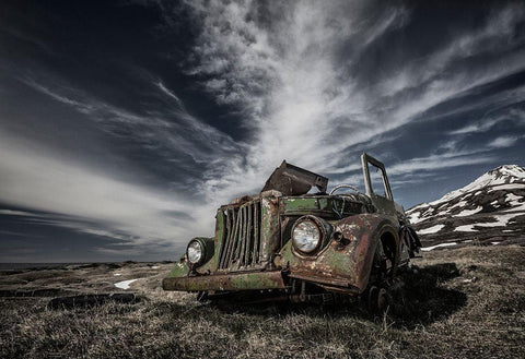 The Old Russian Jeep White Modern Wood Framed Art Print with Double Matting by Ingibergsson, Bragi