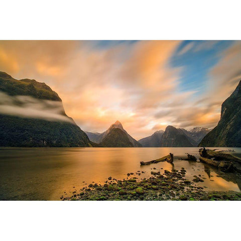 Milford Sound Black Modern Wood Framed Art Print with Double Matting by Zhu, Hua