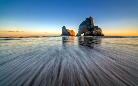 Wharariki Beach White Modern Wood Framed Art Print with Double Matting by Zhu, Hua
