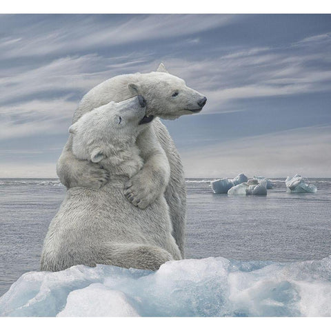 The Big Hug White Modern Wood Framed Art Print by Heylen, Rene