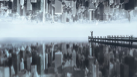 City Of Mirror Black Ornate Wood Framed Art Print with Double Matting by F, Terry