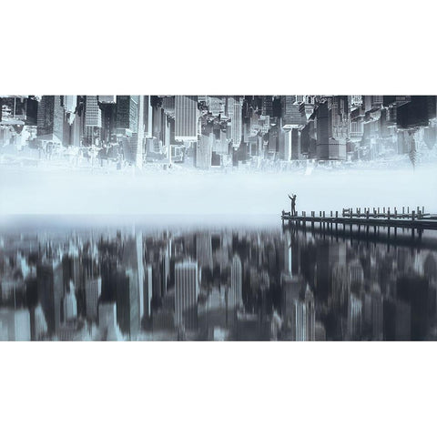 City Of Mirror Black Modern Wood Framed Art Print with Double Matting by F, Terry