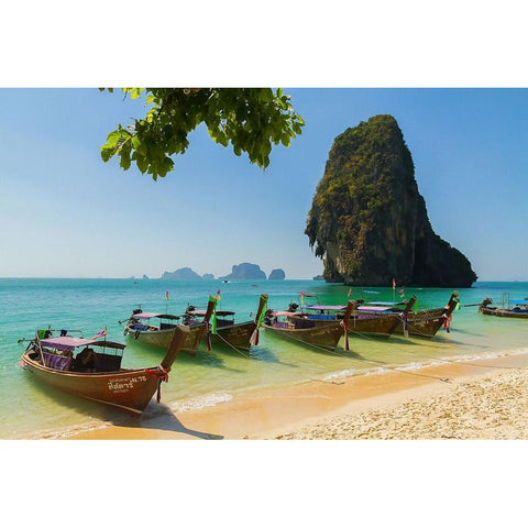 Railay Beach White Modern Wood Framed Art Print by Stephane, Noiret