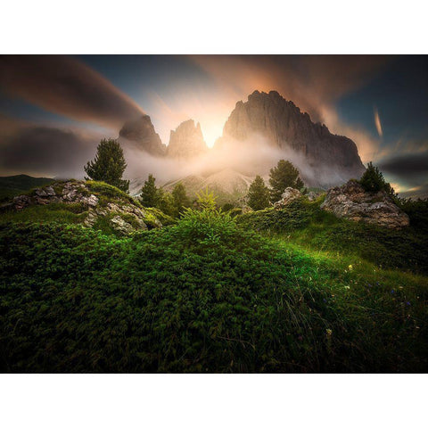 Dolomia Sunset White Modern Wood Framed Art Print by Rebustini, Luca