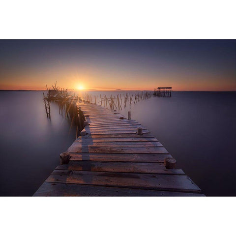 The Last Dock Black Modern Wood Framed Art Print with Double Matting by Ferrero, Ivan