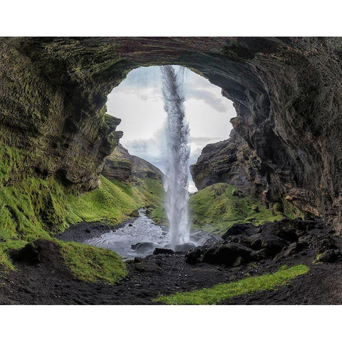 Hidden Waterfall Black Modern Wood Framed Art Print by Kort, Bragi