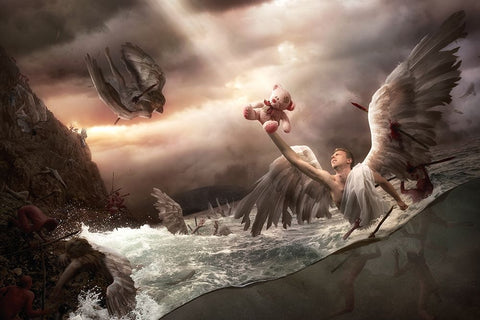 La Baie Des Anges Black Ornate Wood Framed Art Print with Double Matting by Kiciak, Christophe